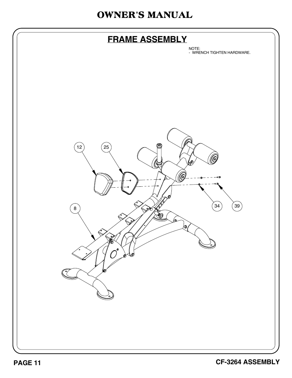 Owner's manual, Frame assembly | Hoist Fitness CF-3264 User Manual | Page 12 / 30