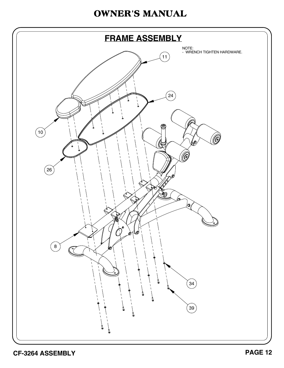 Owner's manual, Frame assembly | Hoist Fitness CF-3264 User Manual | Page 13 / 30