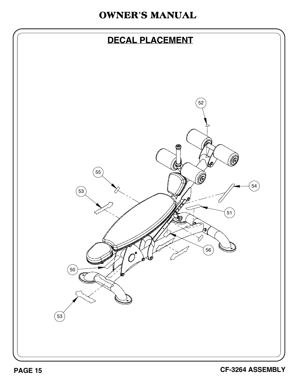 Owner's manual, Decal placement | Hoist Fitness CF-3264 User Manual | Page 16 / 30