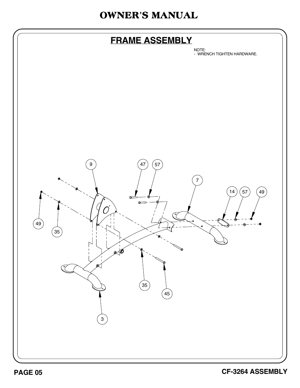 Owner's manual, Frame assembly | Hoist Fitness CF-3264 User Manual | Page 6 / 30