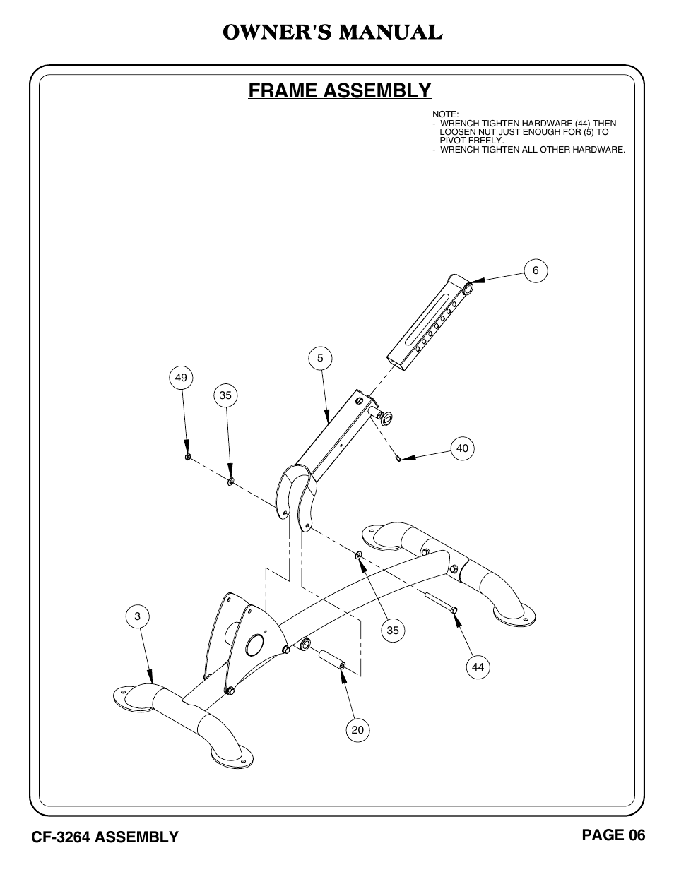Owner's manual, Frame assembly | Hoist Fitness CF-3264 User Manual | Page 7 / 30