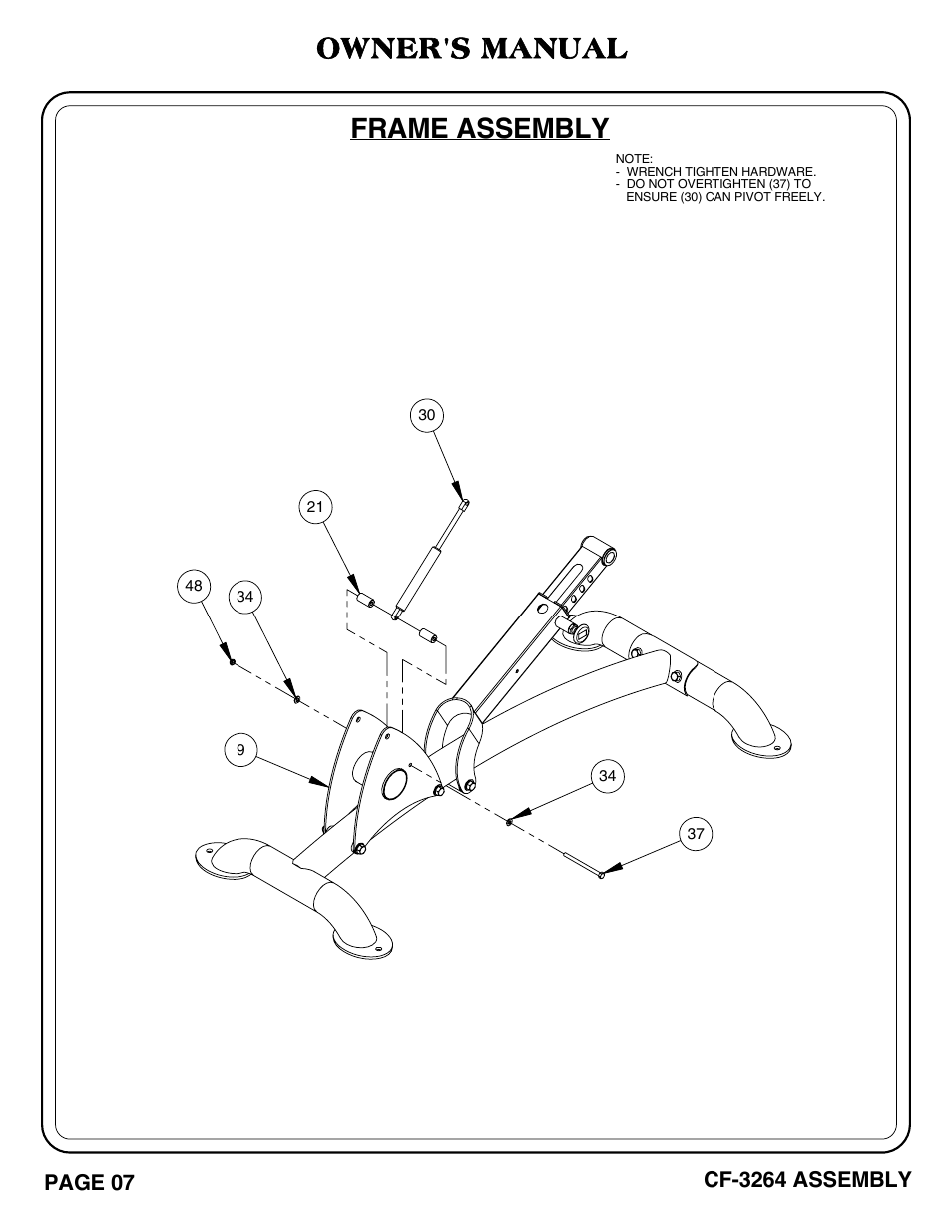 Owner's manual, Frame assembly | Hoist Fitness CF-3264 User Manual | Page 8 / 30