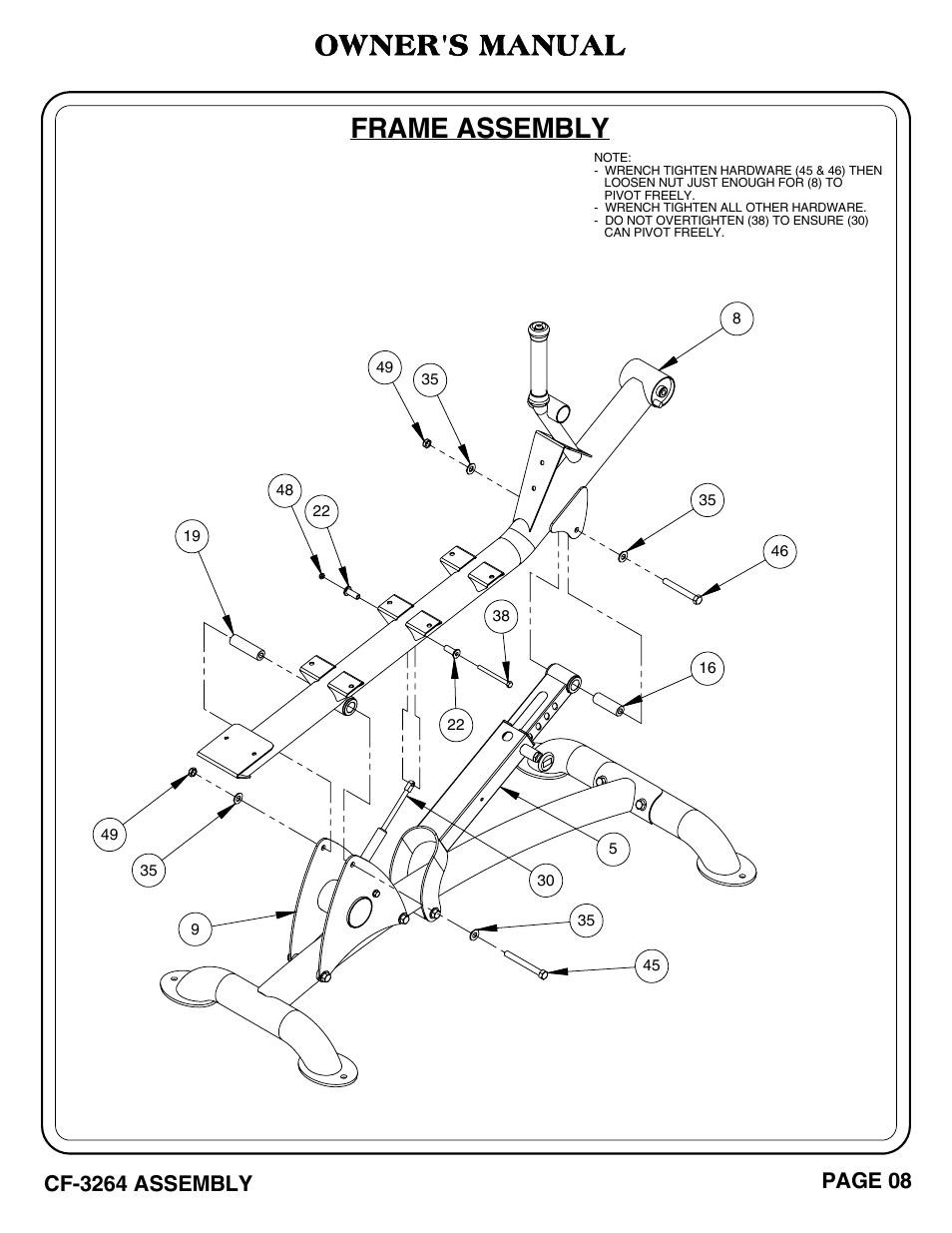 Owner's manual, Frame assembly | Hoist Fitness CF-3264 User Manual | Page 9 / 30