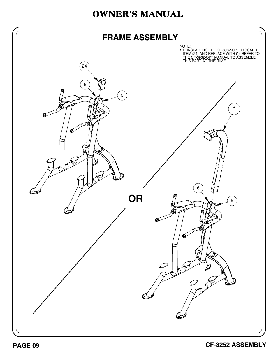 Frame assembly, Owner's manual | Hoist Fitness CF-3252 User Manual | Page 10 / 29