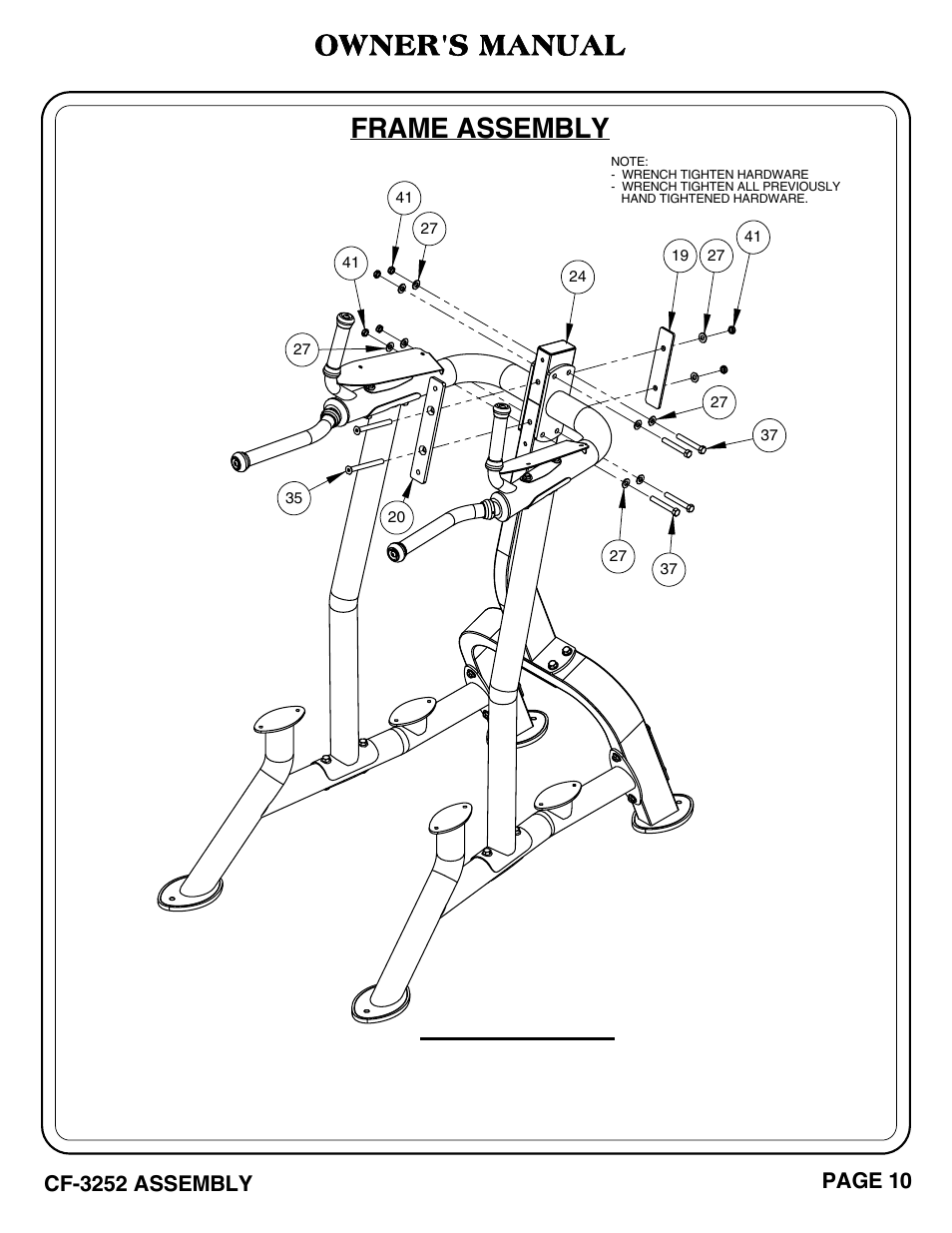 Important, Frame assembly, Owner's manual | Hoist Fitness CF-3252 User Manual | Page 11 / 29