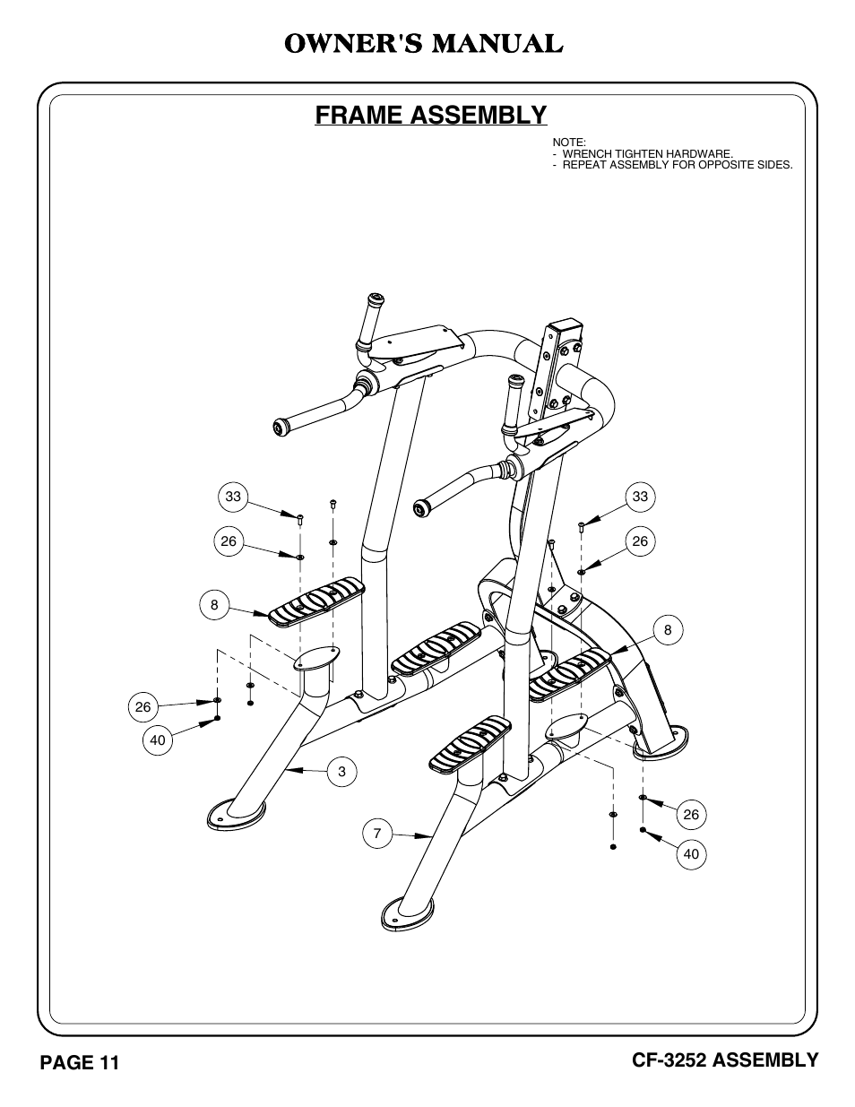 Frame assembly owner's manual | Hoist Fitness CF-3252 User Manual | Page 12 / 29