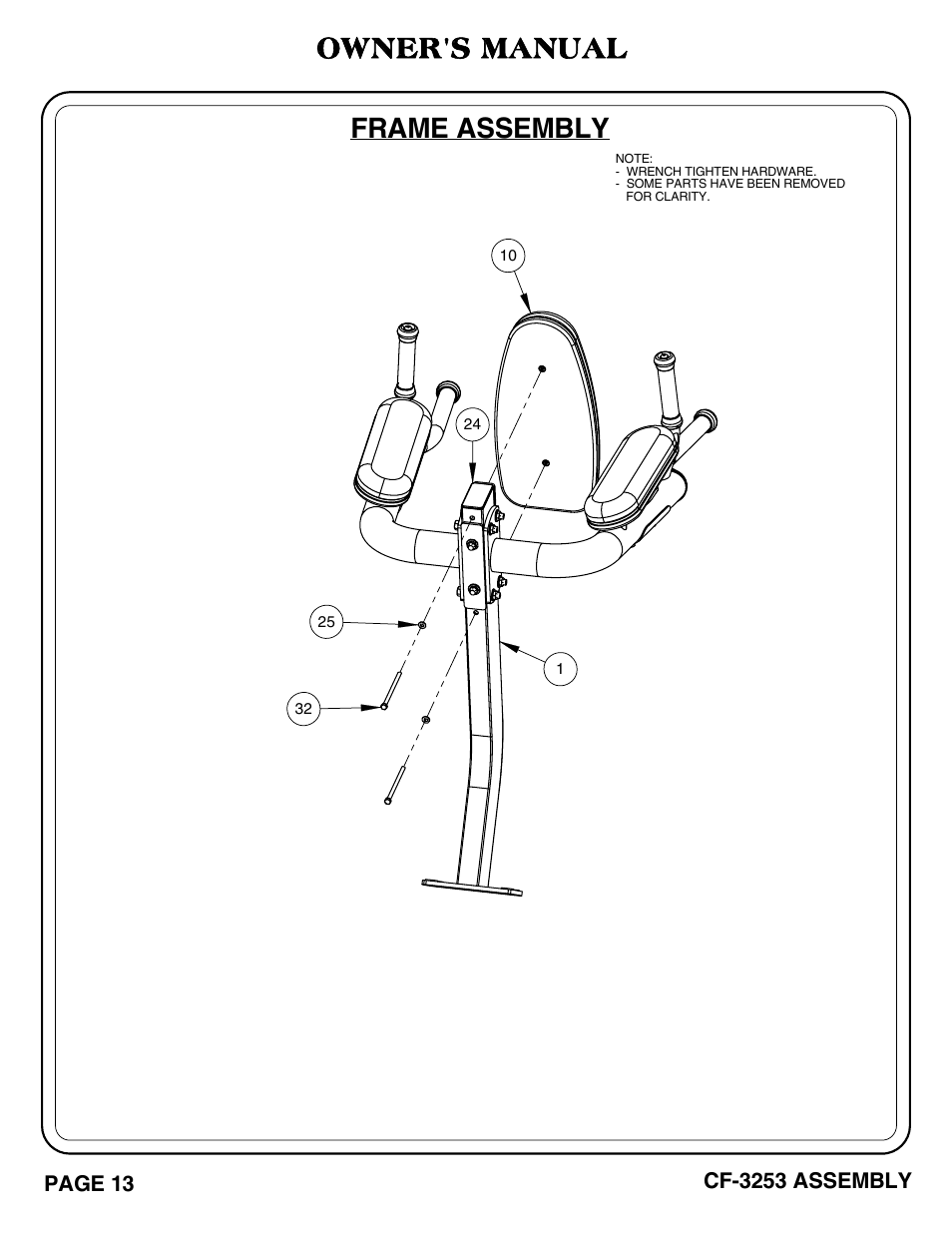 Frame assembly, Owner's manual | Hoist Fitness CF-3252 User Manual | Page 14 / 29