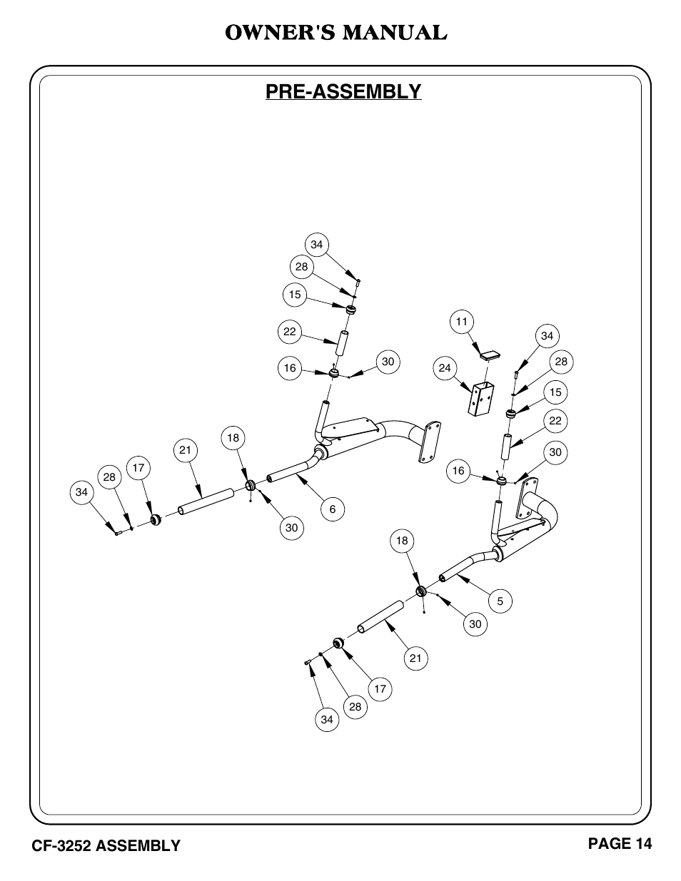 Pre-assembly, Owner's manual, Cf-3252 assembly | Page 14 | Hoist Fitness CF-3252 User Manual | Page 15 / 29