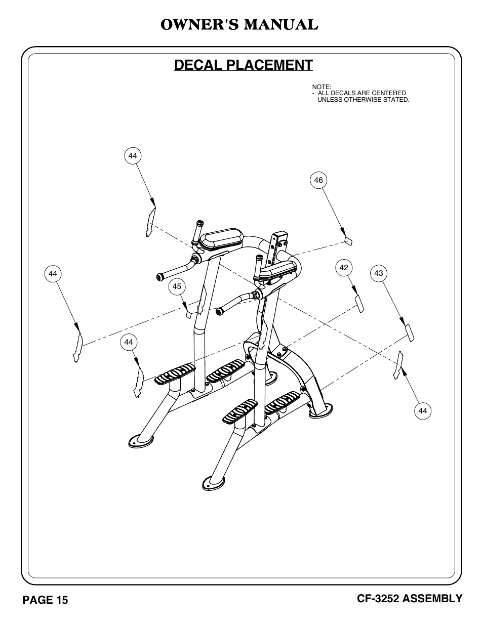 Decal placement owner's manual | Hoist Fitness CF-3252 User Manual | Page 16 / 29