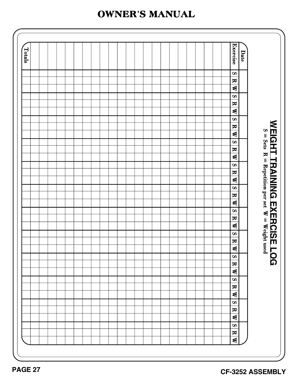 Owner's manual | Hoist Fitness CF-3252 User Manual | Page 28 / 29