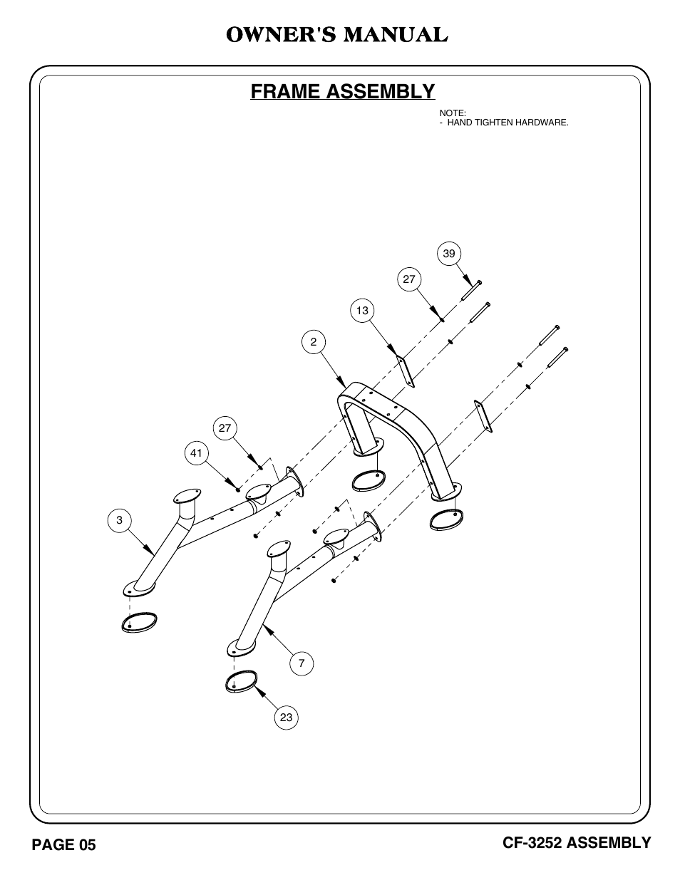 Frame assembly, Owner's manual | Hoist Fitness CF-3252 User Manual | Page 6 / 29