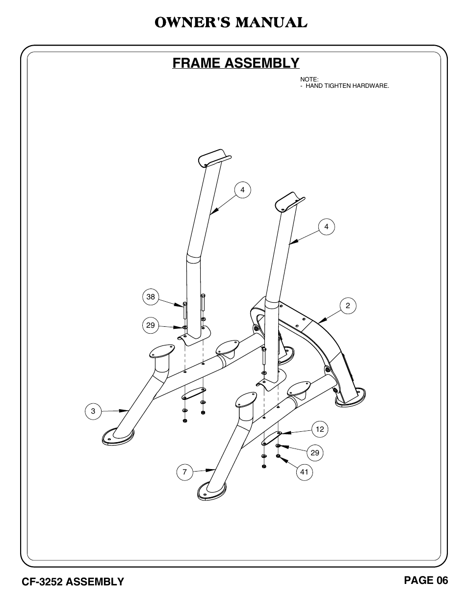 Frame assembly, Owner's manual | Hoist Fitness CF-3252 User Manual | Page 7 / 29