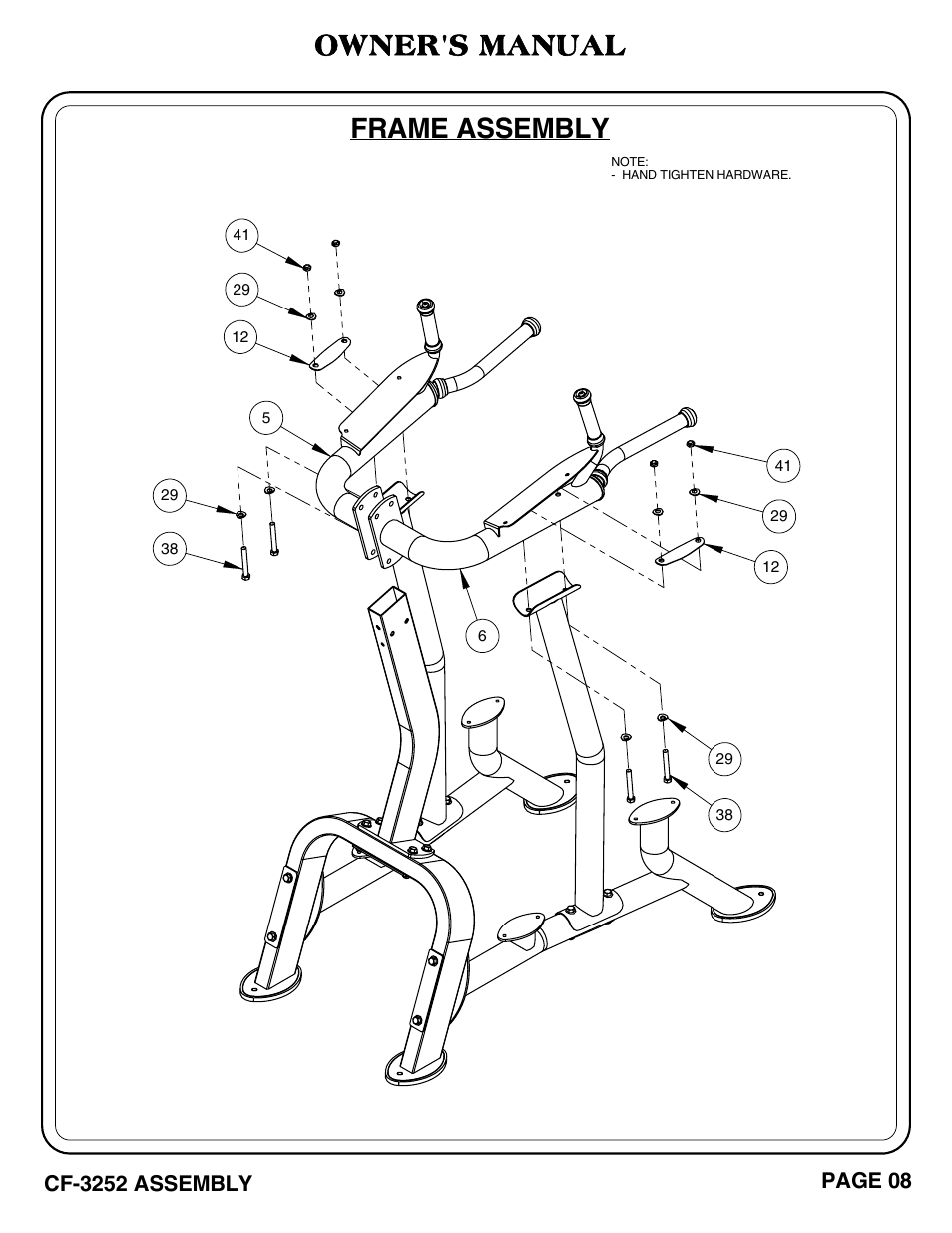 Frame assembly, Owner's manual, Cf-3252 assembly | Page 08 | Hoist Fitness CF-3252 User Manual | Page 9 / 29