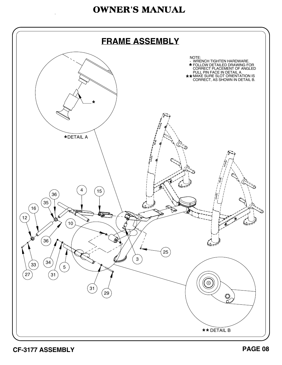 Frame assembly, Owner's manual | Hoist Fitness CF-3177 User Manual | Page 9 / 26