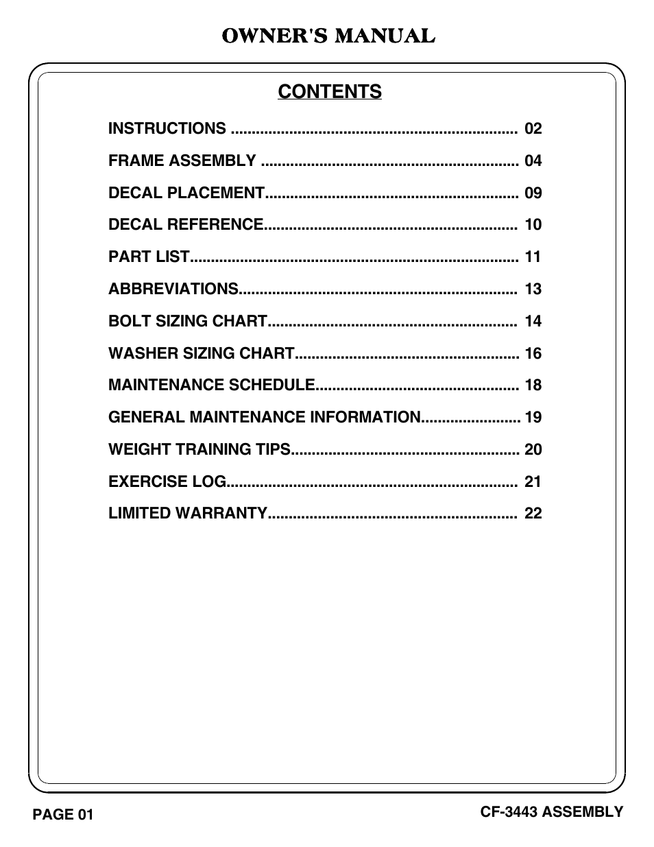 Hoist Fitness CF-3443 User Manual | Page 2 / 23