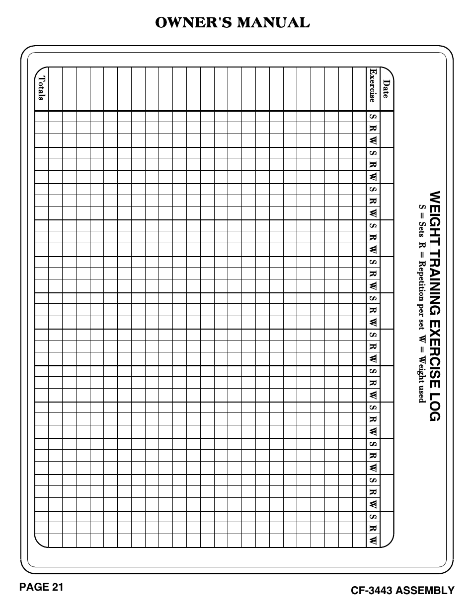 Cf-3443 pg 21- 22, Owner's manual | Hoist Fitness CF-3443 User Manual | Page 22 / 23