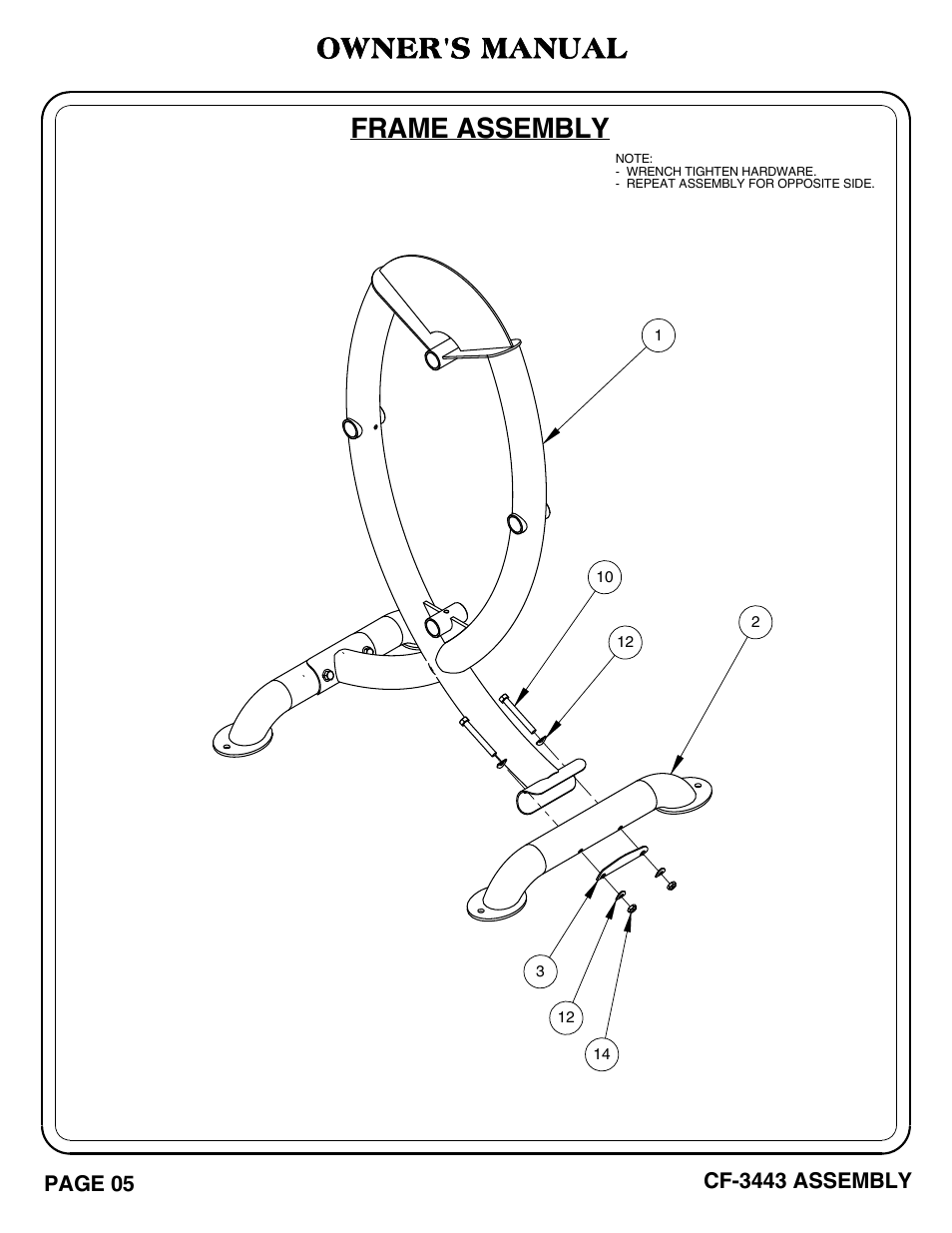 Cf-3443 pg 05 - 06, Frame assembly owner's manual | Hoist Fitness CF-3443 User Manual | Page 6 / 23