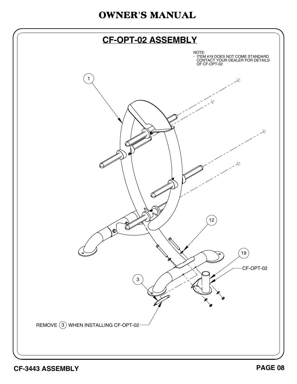 Cf-3443 pg 08, Cf-opt-02 assembly, Owner's manual | Hoist Fitness CF-3443 User Manual | Page 9 / 23