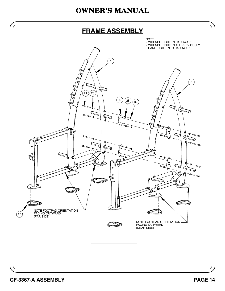 Important, Frame assembly, Owner's manual | Hoist Fitness CF-3367-A User Manual | Page 15 / 29