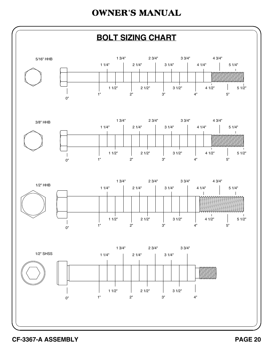 Bolt sizing chart owner's manual | Hoist Fitness CF-3367-A User Manual | Page 21 / 29