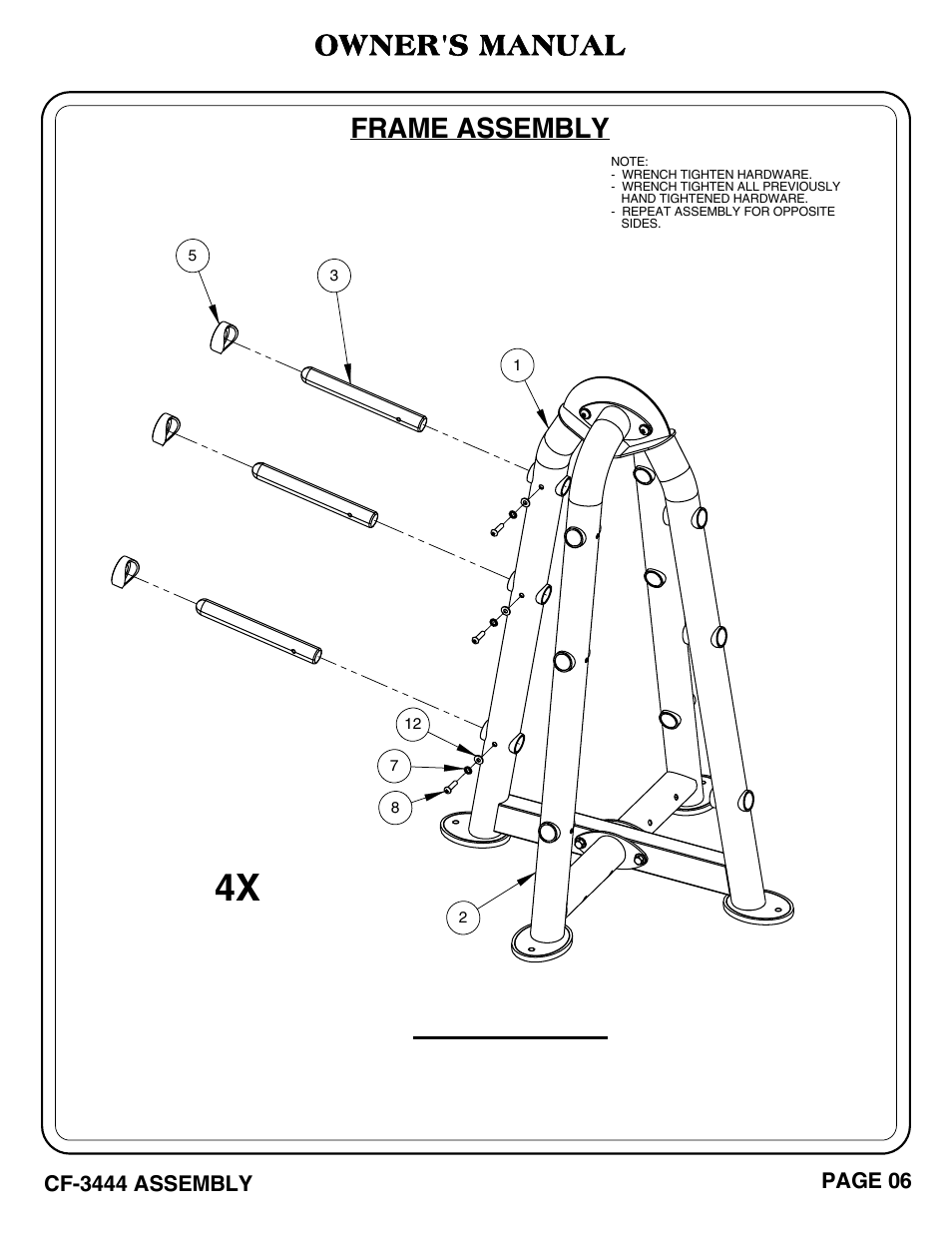 Important, Frame assembly, Owner's manual | Hoist Fitness CF-3444 User Manual | Page 7 / 22