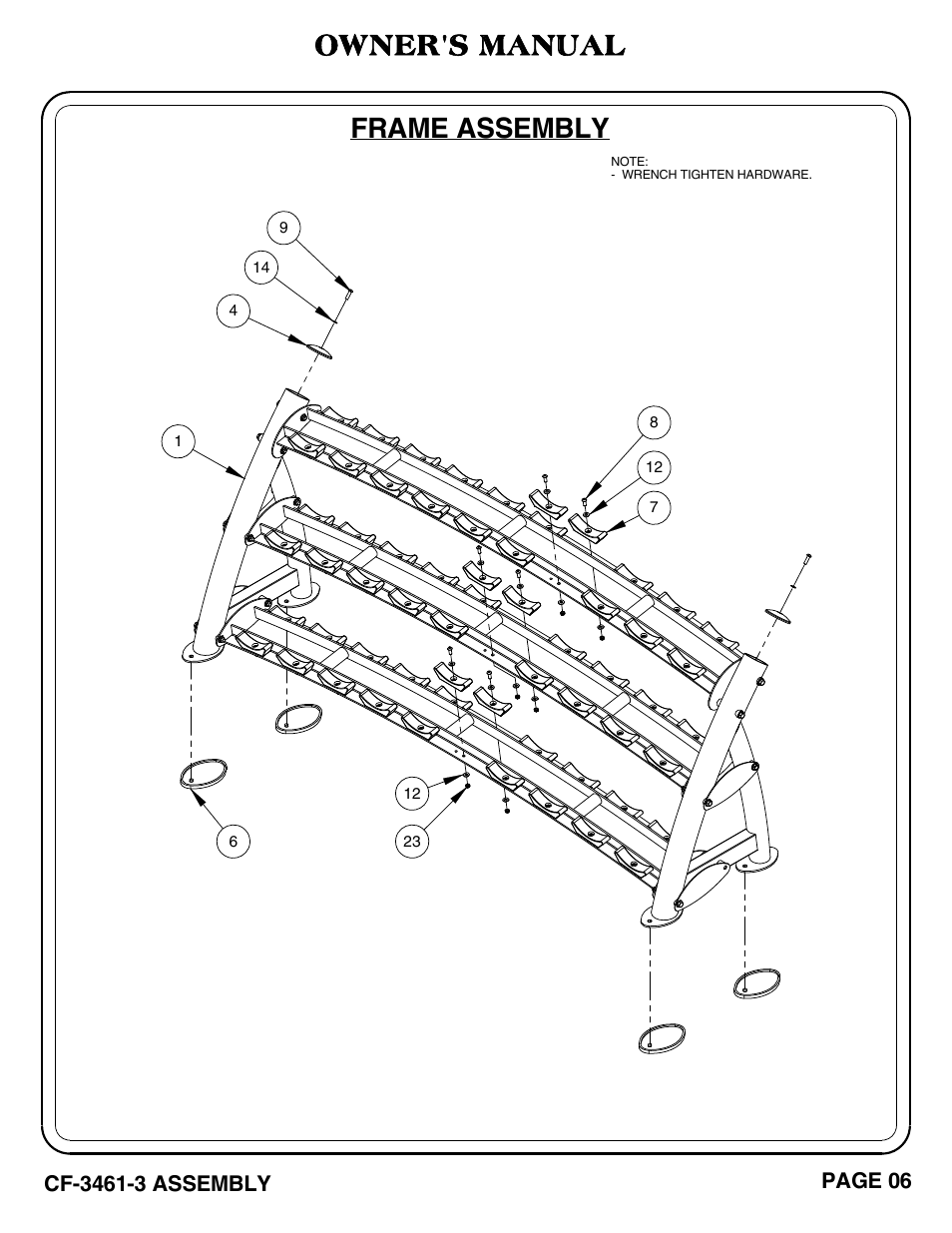 Frame assembly, Owner's manual, Page 06 | Hoist Fitness CF-3461-3 User Manual | Page 7 / 20