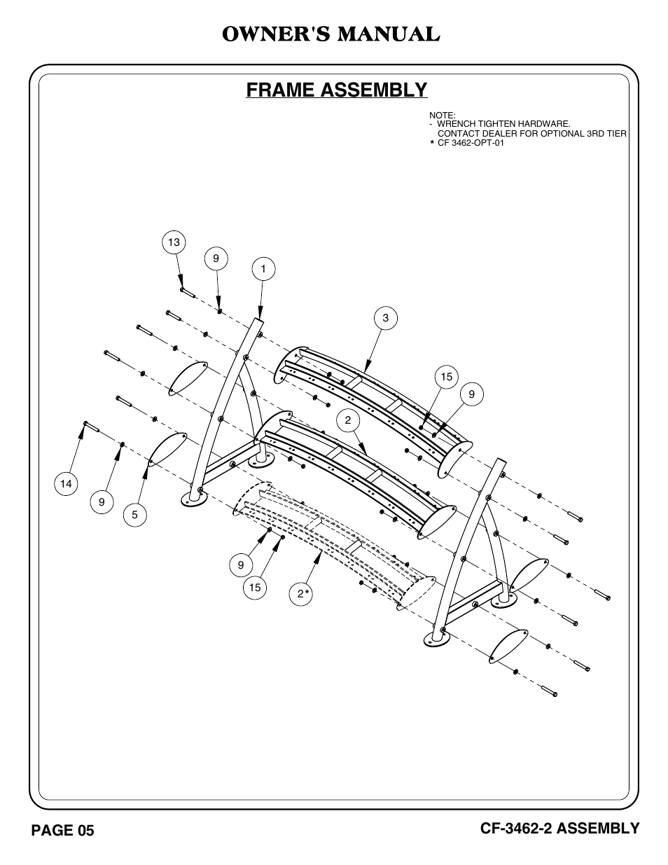 Frame assembly, Owner's manual, Page 05 | Hoist Fitness CF-3462-2 User Manual | Page 6 / 20