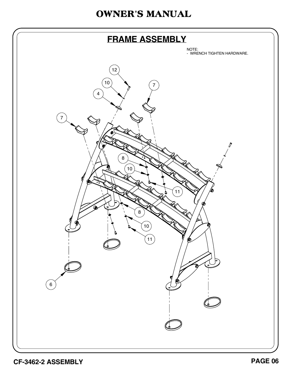 Frame assembly, Owner's manual, Page 06 | Hoist Fitness CF-3462-2 User Manual | Page 7 / 20