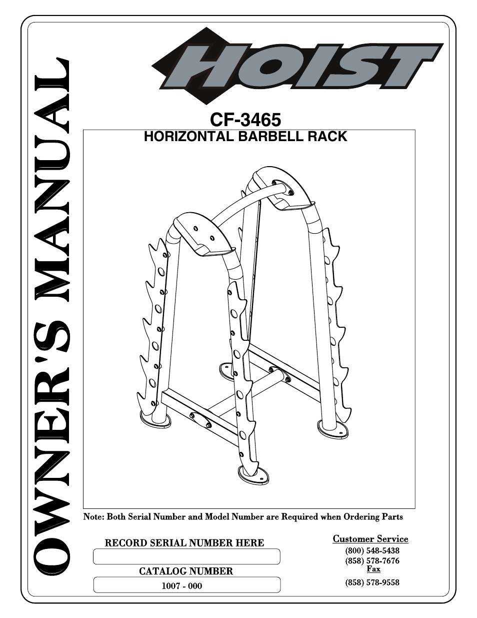 Cf-3465 pg.00-04.pdf, Owner' s ma nua l | Hoist Fitness CF-3465 User Manual | Page 23 / 27