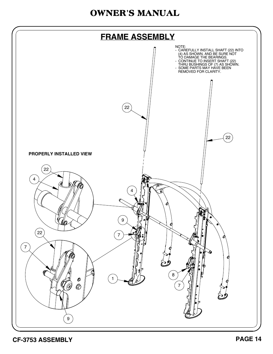 Frame assembly, Owner's manual | Hoist Fitness CF-3753 User Manual | Page 15 / 47