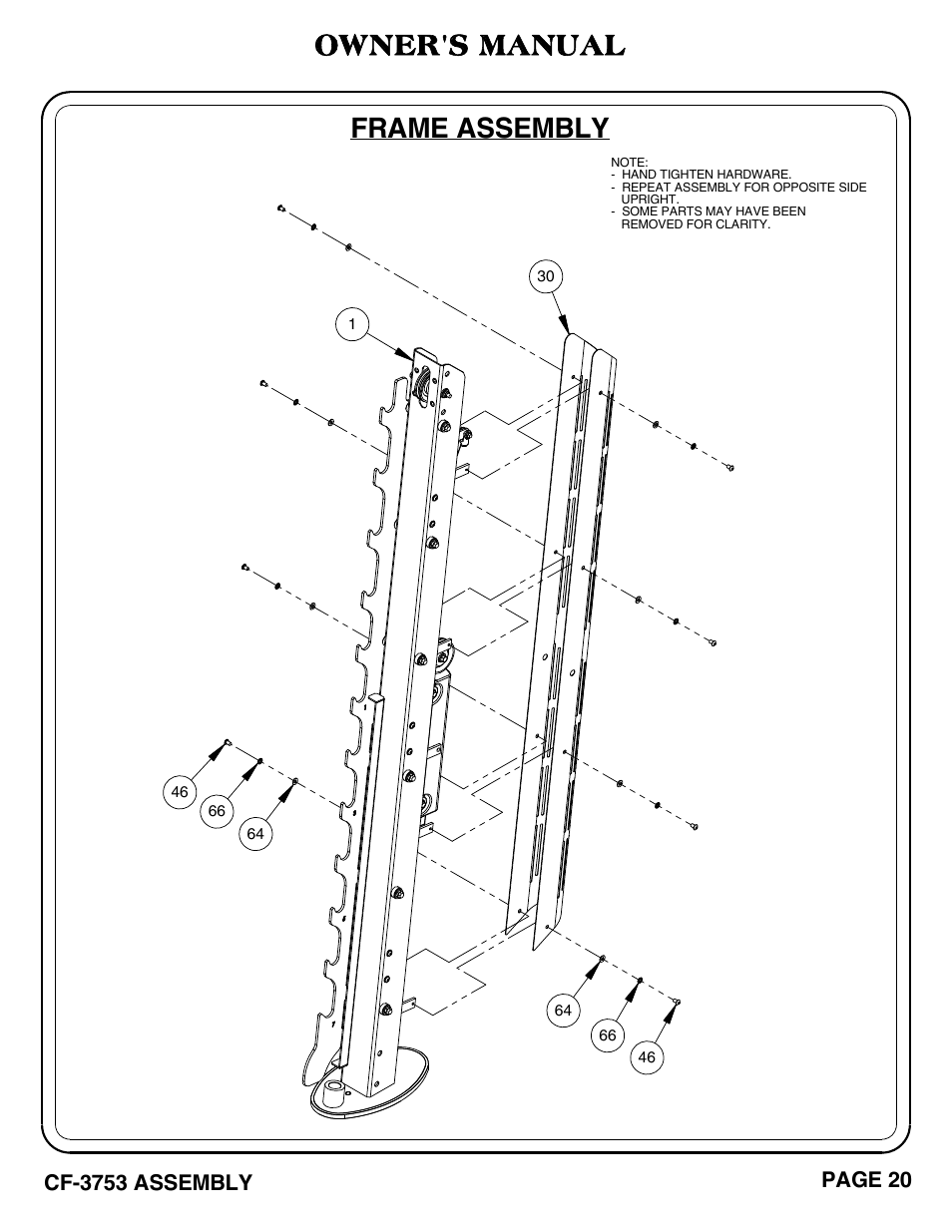 Frame assembly, Owner's manual | Hoist Fitness CF-3753 User Manual | Page 21 / 47