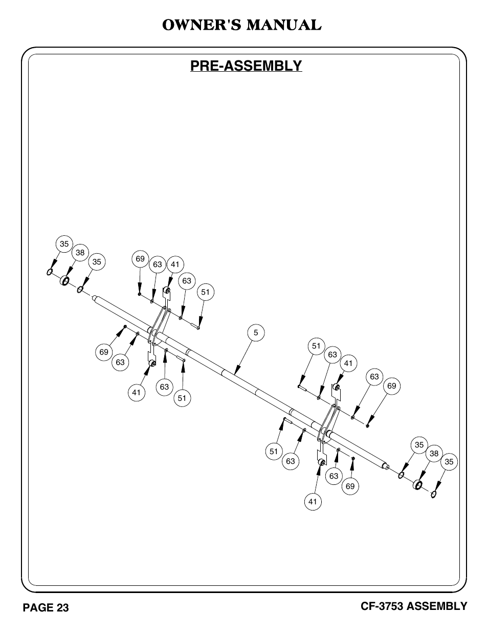 Pre-assembly, Owner's manual, Page 23 | Cf-3753 assembly | Hoist Fitness CF-3753 User Manual | Page 24 / 47