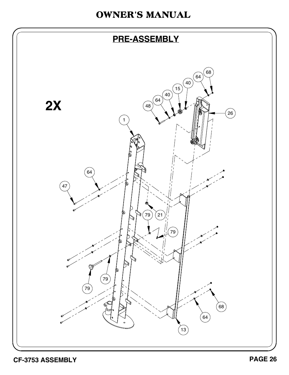 Pre-assembly, Owner's manual | Hoist Fitness CF-3753 User Manual | Page 27 / 47