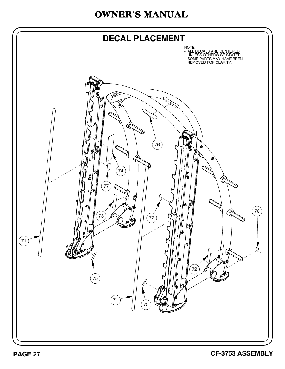 Decal placement owner's manual | Hoist Fitness CF-3753 User Manual | Page 28 / 47