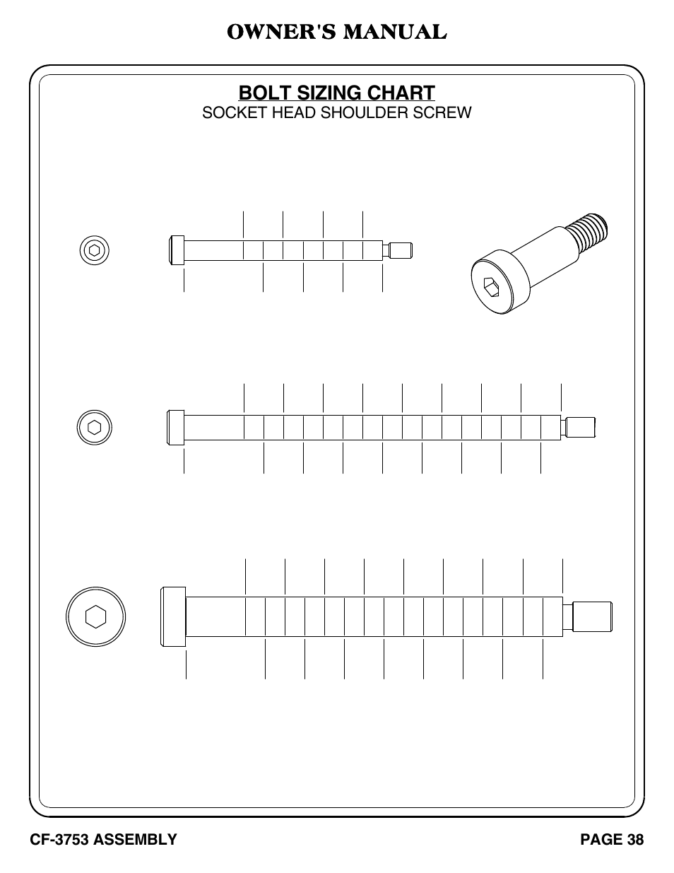 Bolt sizing chart owner's manual, Socket head shoulder screw | Hoist Fitness CF-3753 User Manual | Page 39 / 47