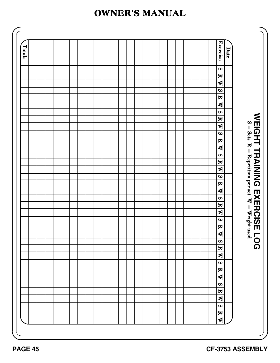 Owner's manual | Hoist Fitness CF-3753 User Manual | Page 46 / 47