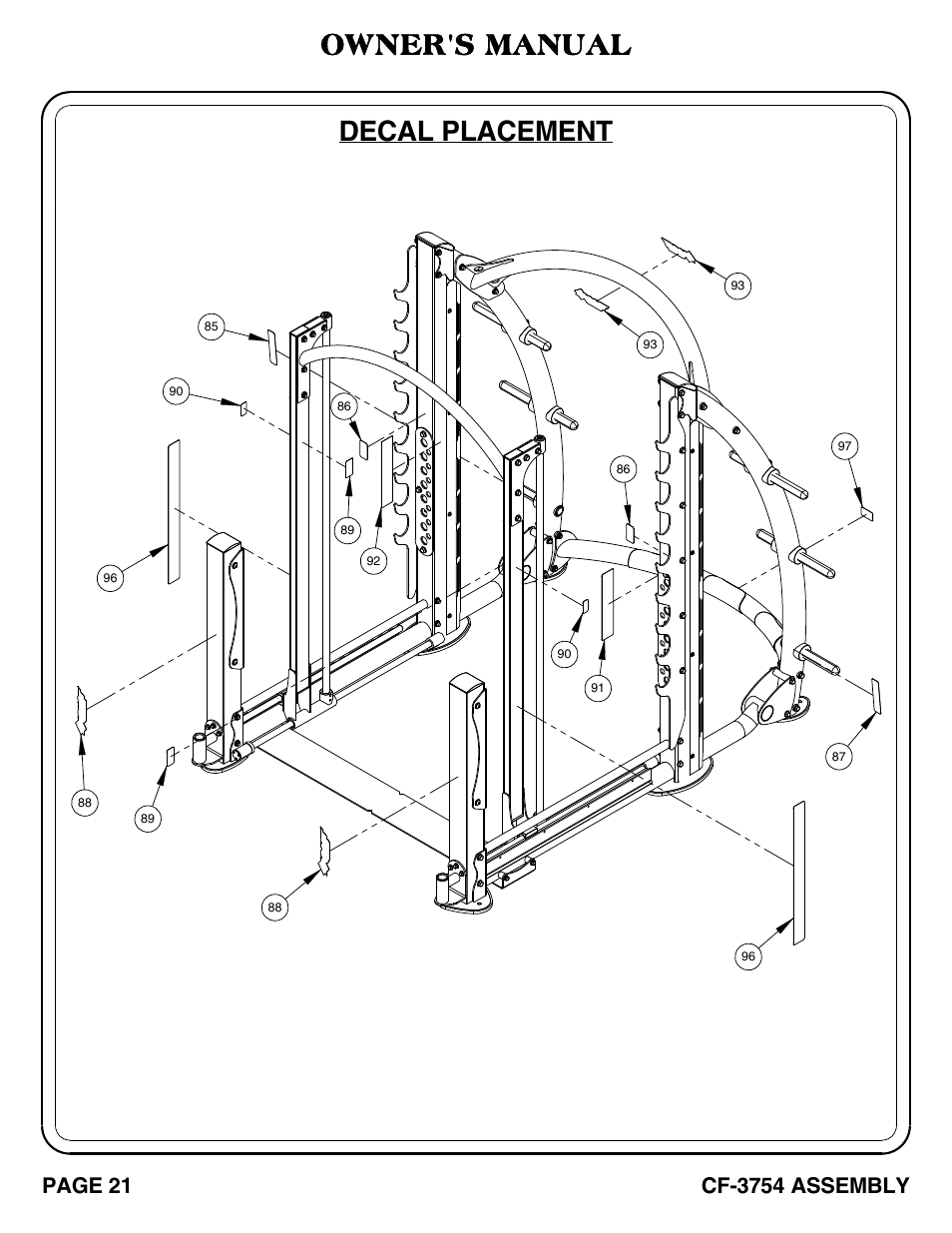 Decal placement owner's manual | Hoist Fitness CF-3754 User Manual | Page 22 / 39