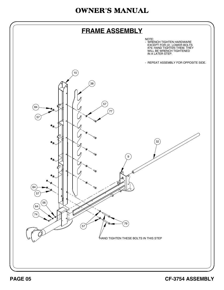 Frame assembly, Owner's manual | Hoist Fitness CF-3754 User Manual | Page 6 / 39