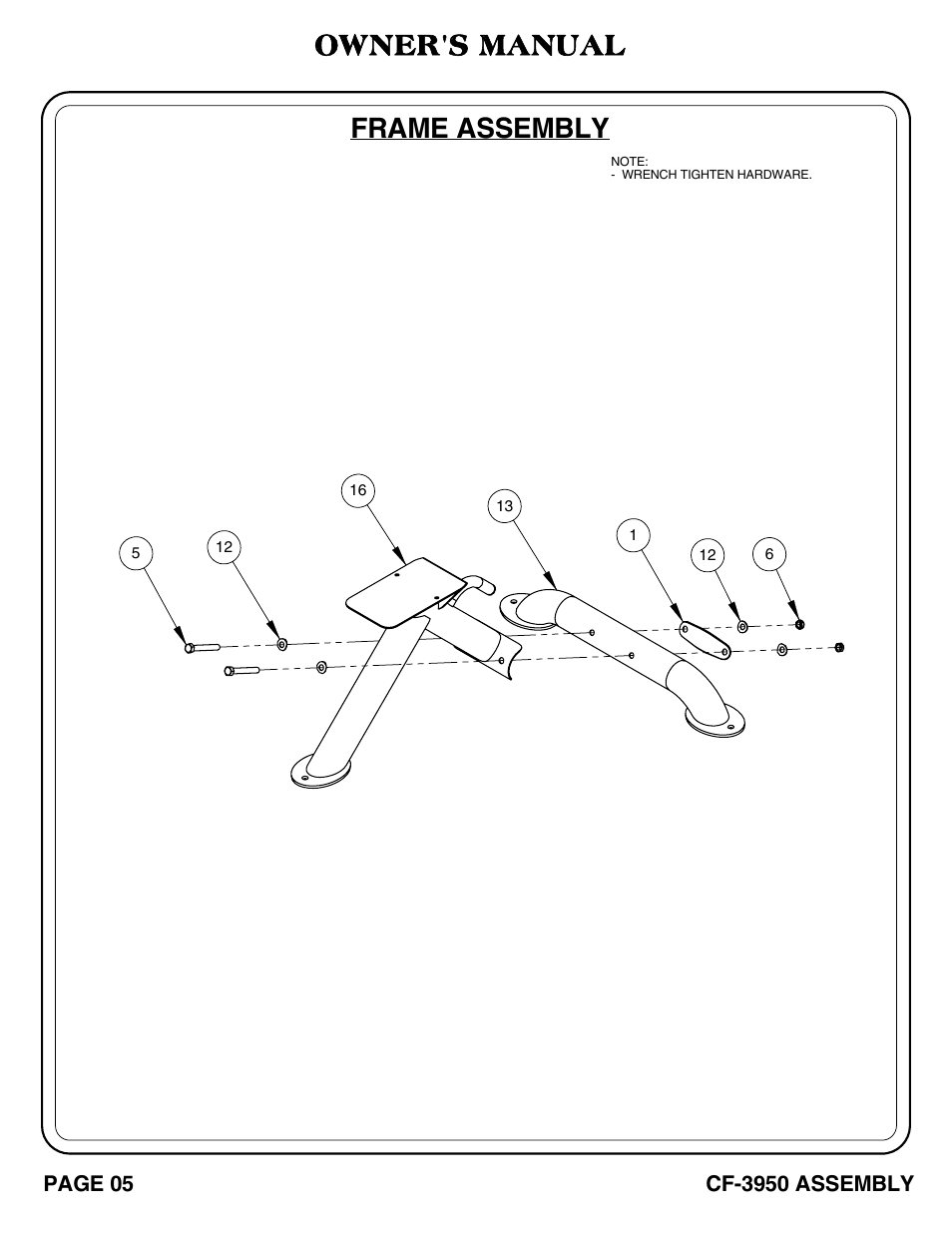 Cf-3950_pg 05-06.pdf, Frame assembly, Owner's manual | Hoist Fitness CF-3950 User Manual | Page 6 / 22