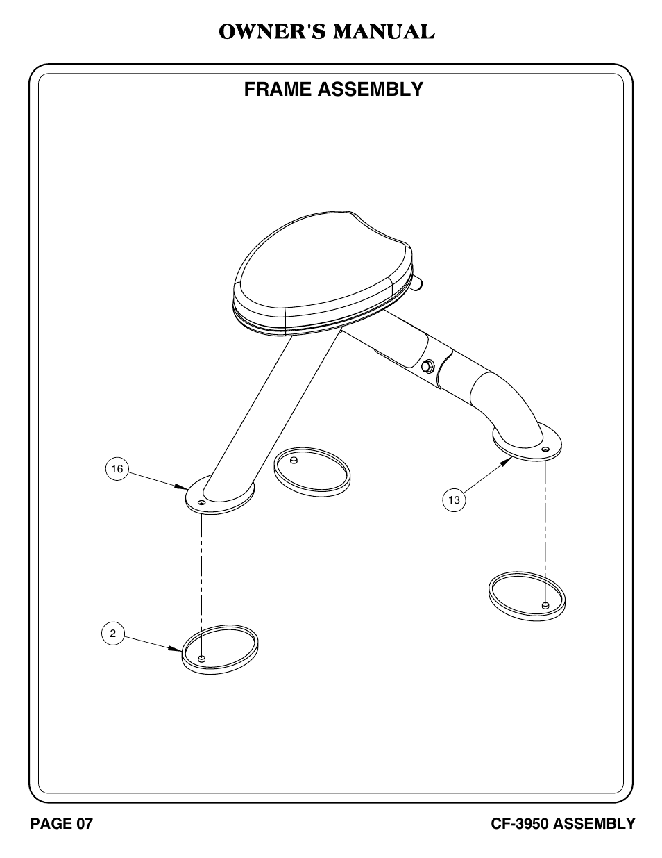 Cf-3950_pg 07-08.pdf, Frame assembly, Owner's manual | Hoist Fitness CF-3950 User Manual | Page 8 / 22