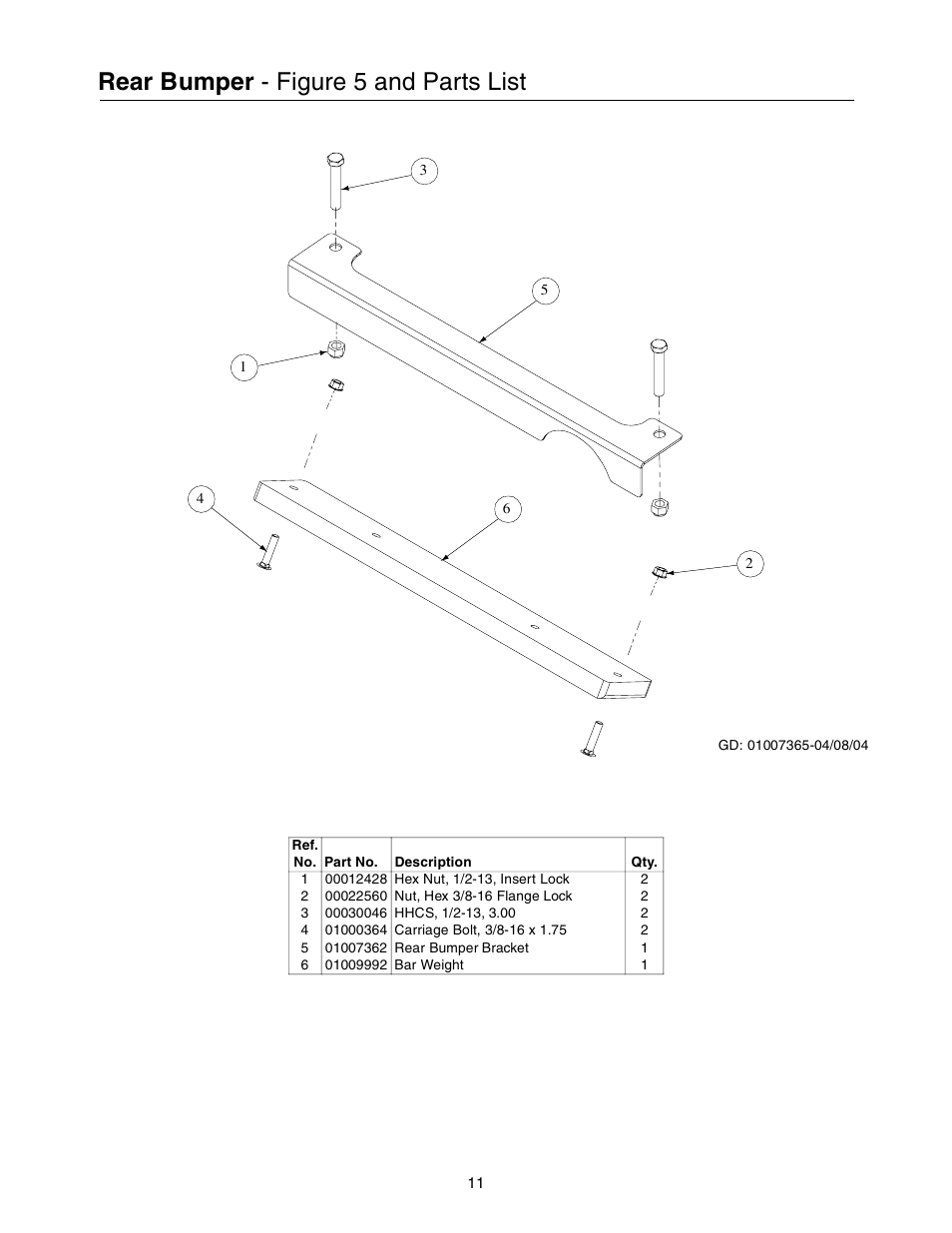 Rear bumper - figure 5 and parts list | Cub Cadet 53AB5BBP750 User Manual | Page 11 / 28