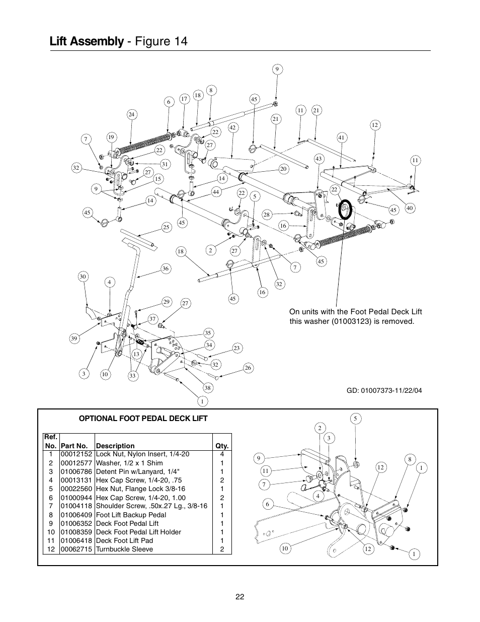 Lift assembly - figure 14 | Cub Cadet 53AB5BBP750 User Manual | Page 22 / 28