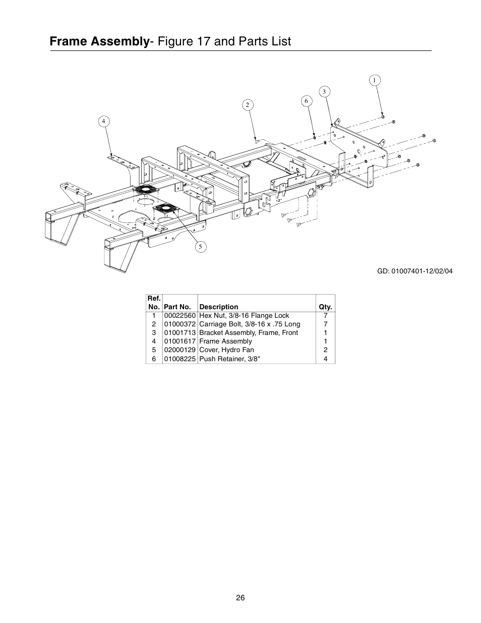 Frame assembly - figure 17 and parts list | Cub Cadet 53AB5BBP750 User Manual | Page 26 / 28