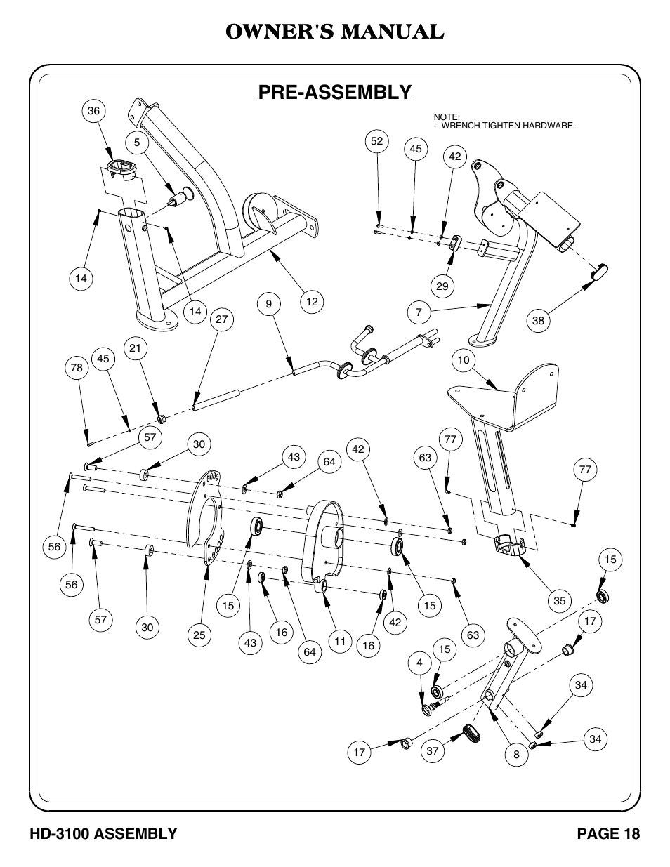 Pre-assembly, Owner's manual | Hoist Fitness HD-3100 User Manual | Page 19 / 39