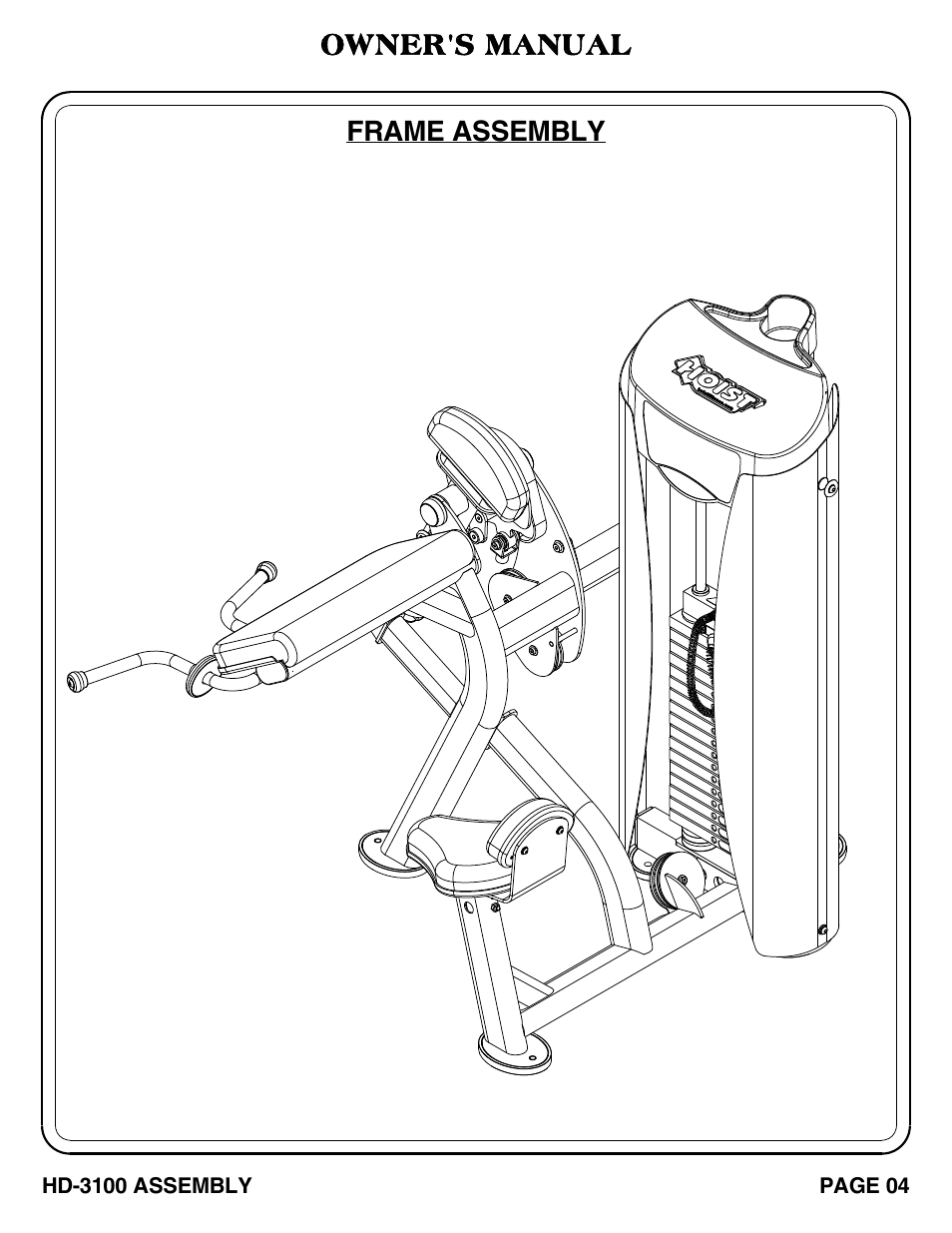 Owner's manual, Frame assembly | Hoist Fitness HD-3100 User Manual | Page 5 / 39