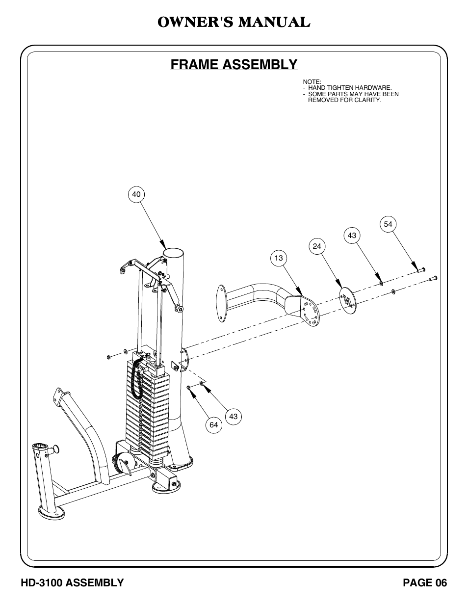 Frame assembly, Owner's manual | Hoist Fitness HD-3100 User Manual | Page 7 / 39