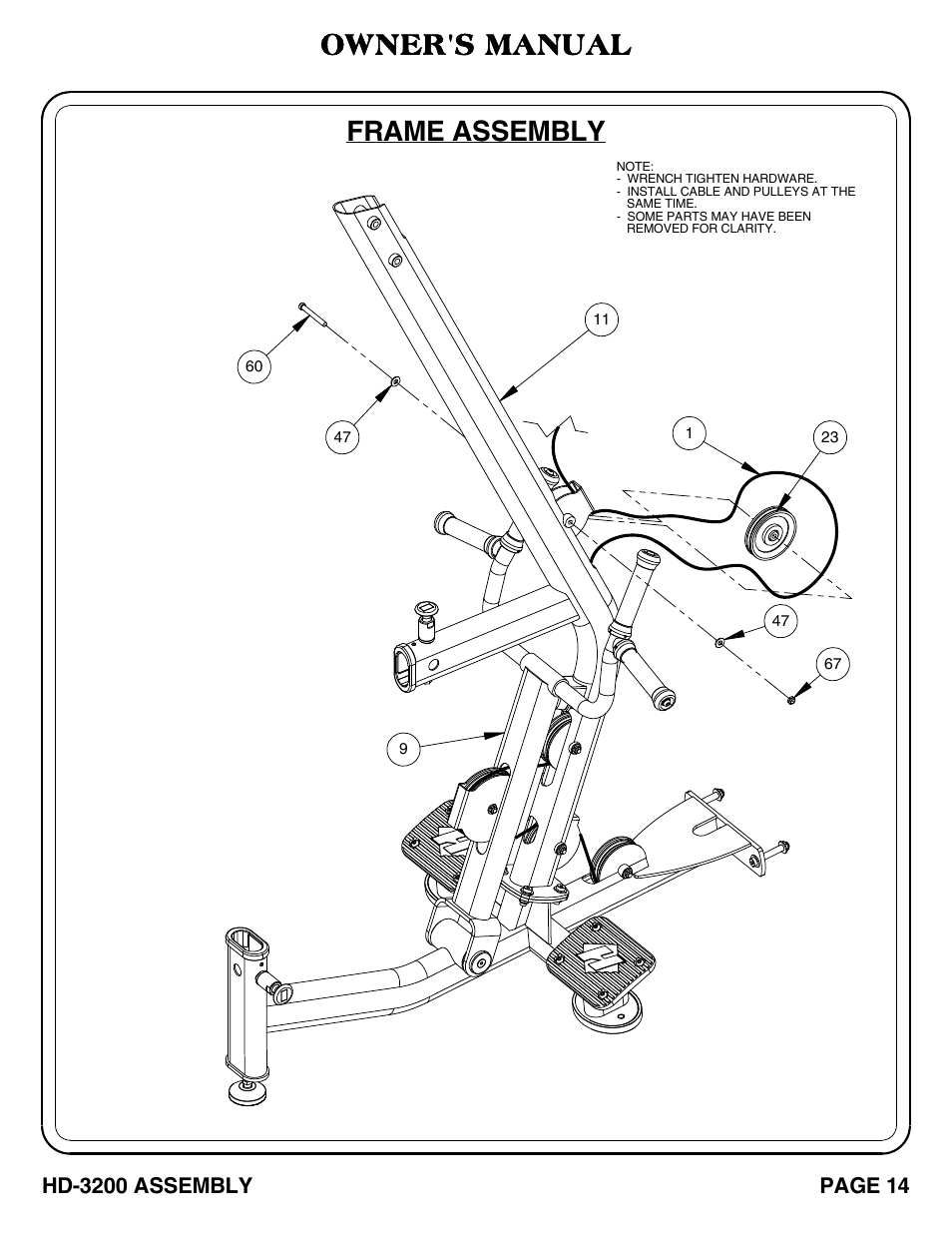 Frame assembly, Owner's manual | Hoist Fitness HD-3200 User Manual | Page 15 / 46