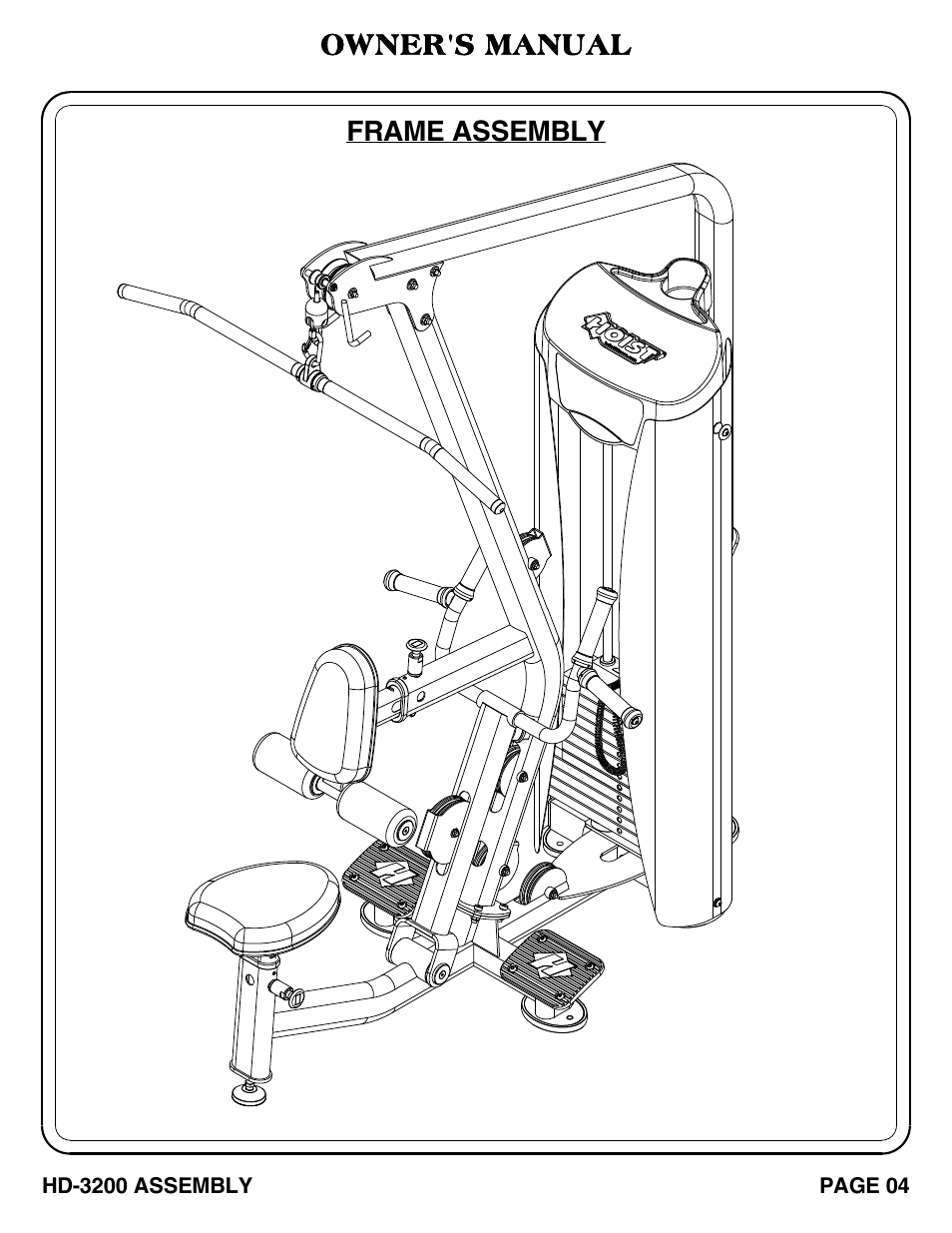 Owner's manual, Frame assembly | Hoist Fitness HD-3200 User Manual | Page 5 / 46