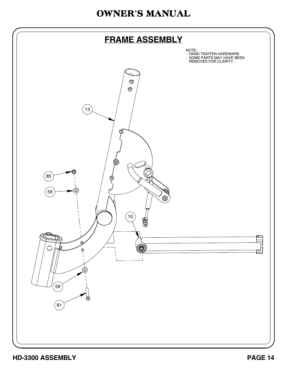 Frame assembly, Owner's manual | Hoist Fitness HD-3300 User Manual | Page 15 / 45