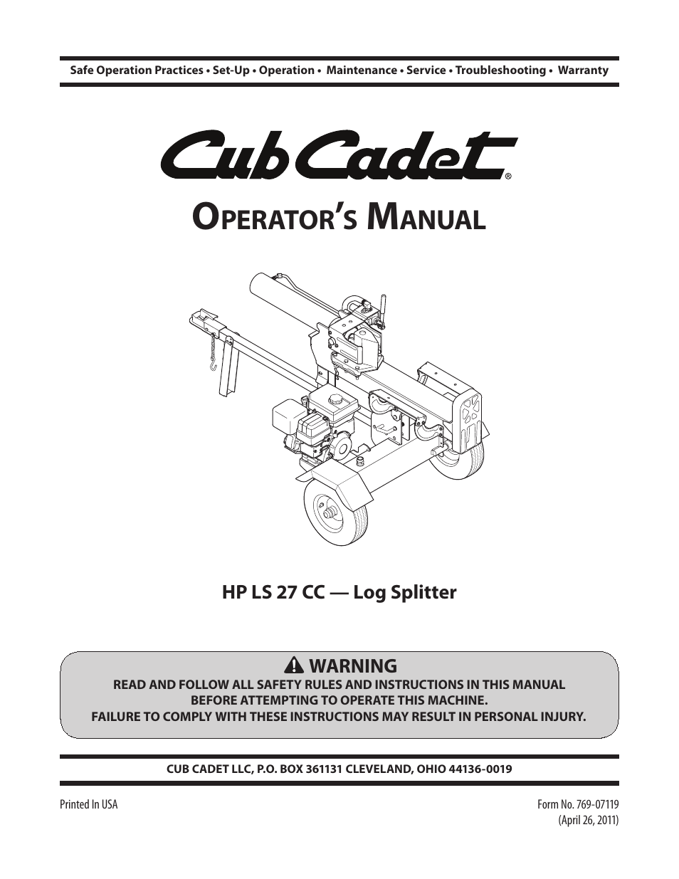 Cub Cadet HP LS 27 CC User Manual | 24 pages